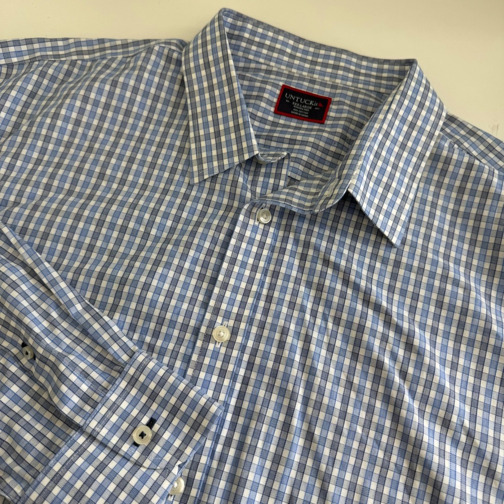 UNTUCKit Durif WF Blue Plaid Wrinkle Free Cotton Shirt Mens 3XL Regular 01096